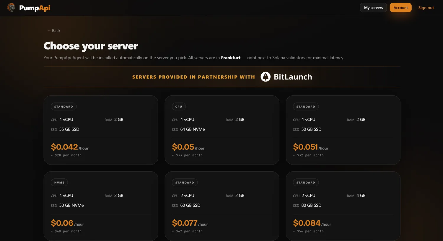 Choose your server โ many sizes from cheap to powerful